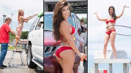 Un lavadero de autos es furor porque sus empleadas atienden en bikini