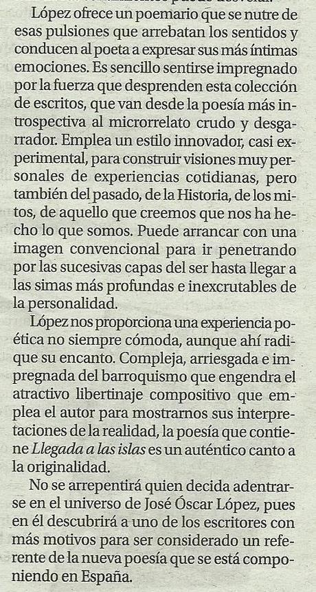 Primera reseña de `Llegada a las islas´ Primera reseña de `Llegada a las islas´