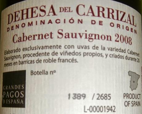 Tinto Cabernet Sauvignon Crianza 2008, de Dehesa del Carrizal.