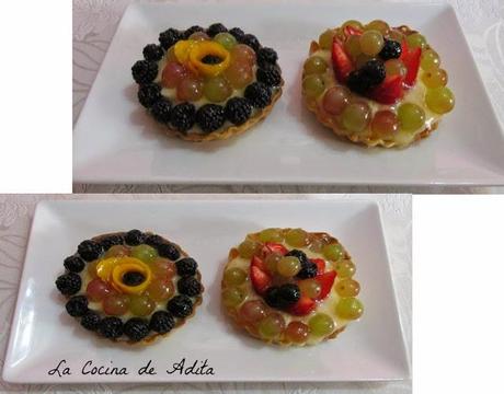 TARTALETAS DE CREMA CON UVAS, MORAS, FRESAS Y MANGO TARTALETAS DE CREMA CON UVAS, MORAS, FRESAS Y MANGO