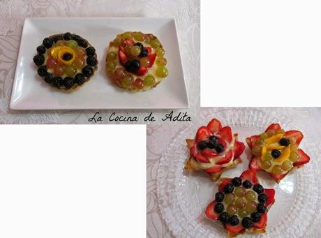 TARTALETAS DE CREMA CON UVAS, MORAS, FRESAS Y MANGO TARTALETAS DE CREMA CON UVAS, MORAS, FRESAS Y MANGO