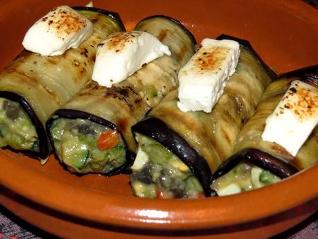 Canelones de berenjena rellenos de verduritas