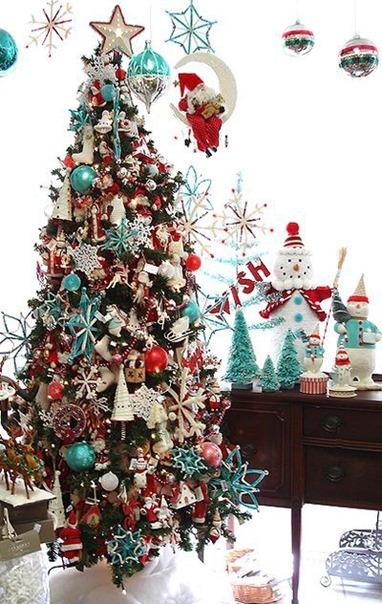 decoraciones de árboles de Navidad turquesa rojo