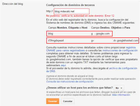 Registros CNAME de Blogger