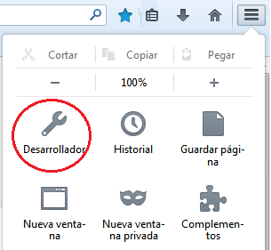Herramientas de desarrollador de Firefox menu desarrollador