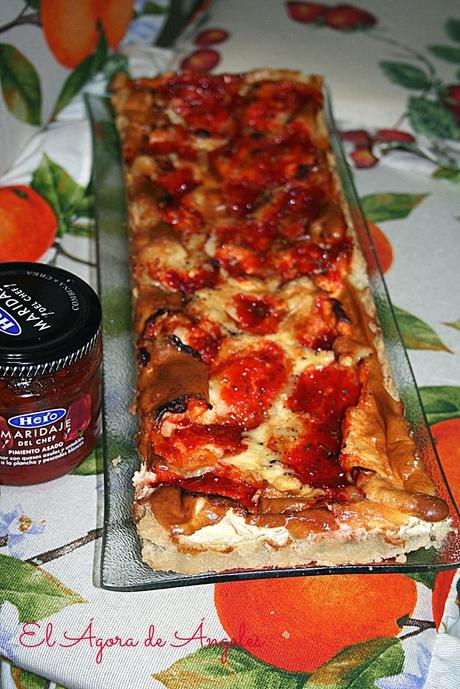 Banda salada de queso de cabra y mermelada de pimiento asado El Ágora de Ángeles banda salada, queso de cabra. mermelada de pimiento