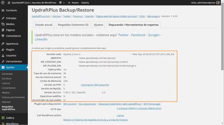 Cómo hacer un backup de WordPress. Herramientas para expertos UpdraftPlus (1)