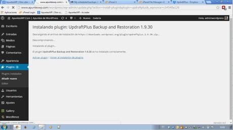 Backup en WordPress. Activar el plugin UpdraftPlus