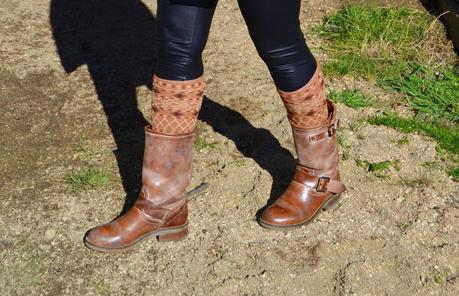 White parka and ethnic socks. White parka and ethnic socks.