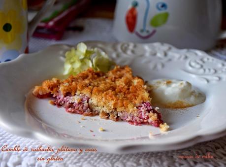 Cumble de ruibarbo, plátano y coco, sin gluten Cumble de ruibarbo, plátano y coco, sin gluten
