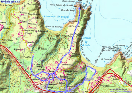 Mapa de la ruta de la Concha de Artedo, Lamuño y Área de Valsera