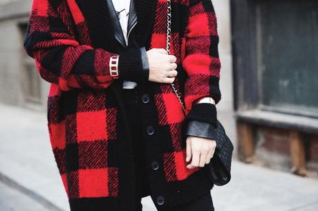 Checked_Cardigan-Black_And_Red-Balenciaga_Boots-Outfit-Rebecca_Minkoff-Quilted_Bag-Street_style-43