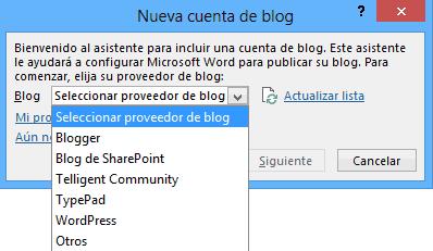 Añadir cuenta de blog a Word