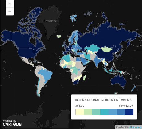 Mapa interactivo de los países que atraen estudiantes internacionales