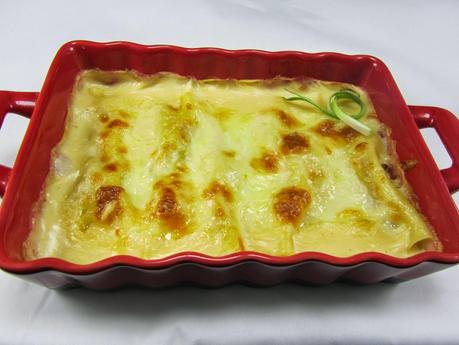 Canelones de merluza y langostinos