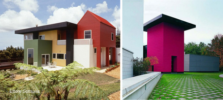 Construcciones residenciales pintadas en bloques con fuertes colores
