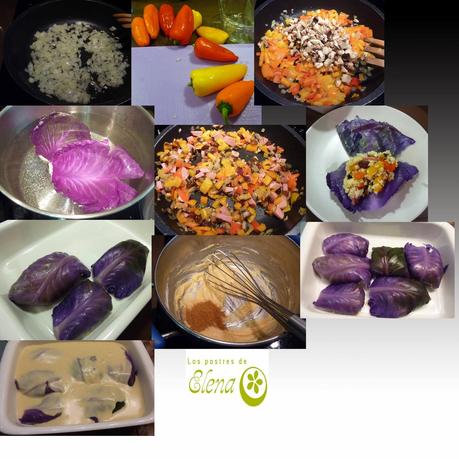 Bolsitas de lombarda rellenas y con bechamel de curry Bolsitas de lombarda rellenas y con bechamel de curry