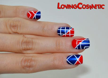 Nail Art - Azul y Rojo a Rayas Nail Art - Azul y Rojo a Rayas