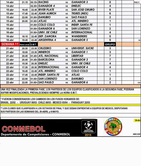 Calendario Copa Libertadores 2015