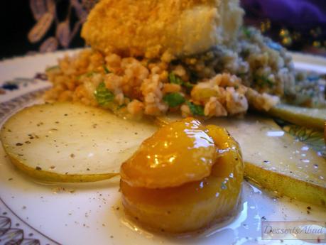 Bacalao almendrado sobre taboule de bulgur Bacalao almendrado sobre taboule de bulgur