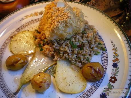 Bacalao almendrado sobre taboule de bulgur Bacalao almendrado sobre taboule de bulgur