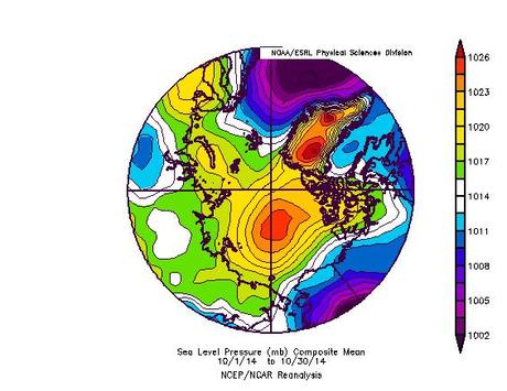 Extensión de la banquisa ártica en octubre 2014 Extensión de la banquisa ártica en octubre 2014