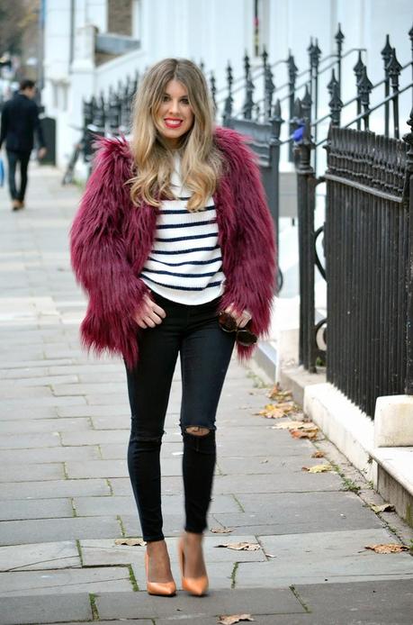 Burgundy fur coat