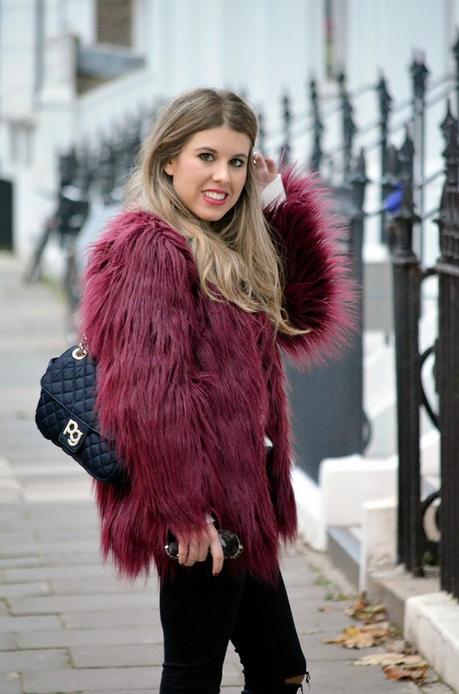 Burgundy fur coat