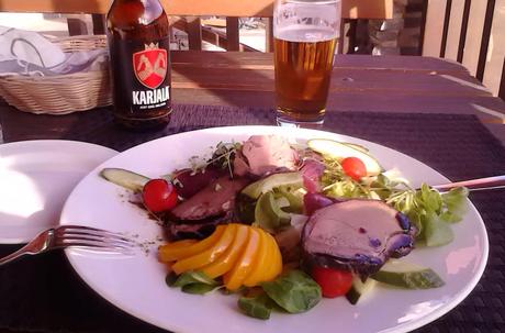 Carne de reno con verduras y mermelada de arándanos