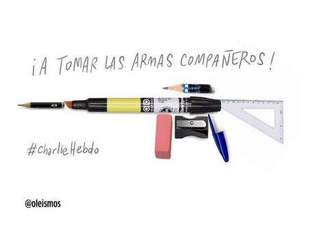 Con caricaturas y mensajes rinden homenaje a 'Charlie Hebdo'