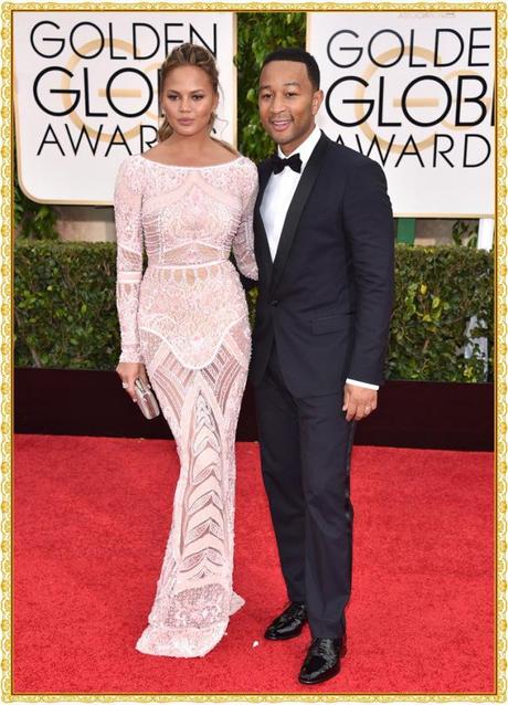 ALFOMBRA ROJA DE LOS GLOBOS DE ORO 2015 chrissy-teigen-john-legend-golden-globes-2015
