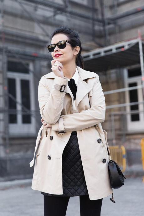 White_Shirt-Black_Bow-Leather_Skirt-Trench_Coat-Forever_21_Madrid-Outfit-Street_Style-Collage_Vintage-29
