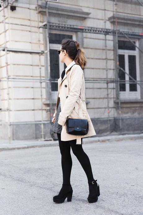 White_Shirt-Black_Bow-Leather_Skirt-Trench_Coat-Forever_21_Madrid-Outfit-Street_Style-Collage_Vintage-1