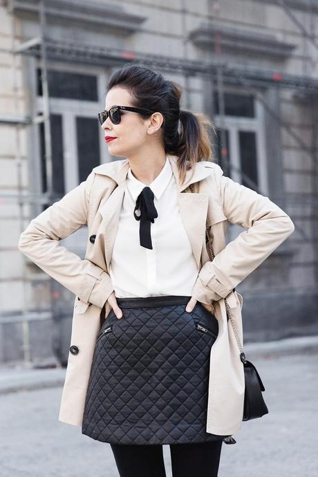 White_Shirt-Black_Bow-Leather_Skirt-Trench_Coat-Forever_21_Madrid-Outfit-Street_Style-Collage_Vintage-17