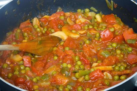 Pisto con pollo gratinado con queso cheddar Pisto con pollo gratinado con queso cheddar