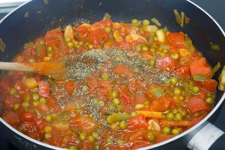 Pisto con pollo gratinado con queso cheddar Pisto con pollo gratinado con queso cheddar