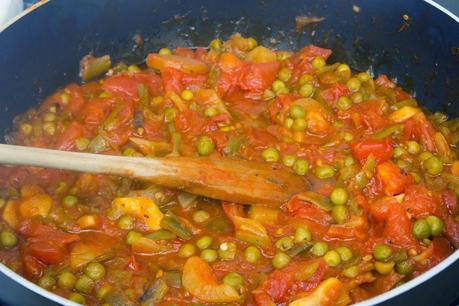 Pisto con pollo gratinado con queso cheddar Pisto con pollo gratinado con queso cheddar