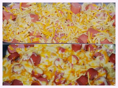 Salchichas con queso y patatas al horno Salchichas con queso y patatas al horno