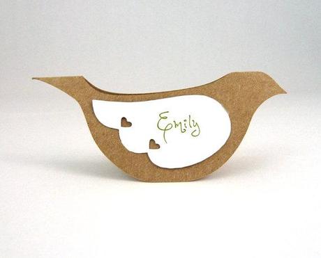 Bird Place Cards / Escort Cards - Rustic Country Kraft Paper Dove Table Tents - 20 Unique Blank Wedding Name Cards with removable wings