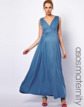 Imagen 1 de Vestido largo de punto con drapeado de estilo griego exclusivo de ASOS Maternity