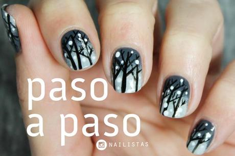 Uñas decoradas de invierno paso a paso Nail art de Bosque Nevado