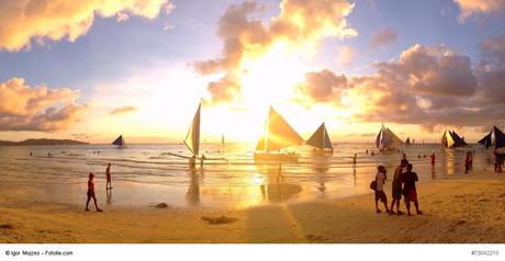 sunset on white beach Boracay