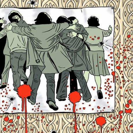 Portada del texto según el cuadro “El Abrazo” de JUAN GENOVÉS El silencio dolía más que los disparos - Matanza de los abogados de Atocha
