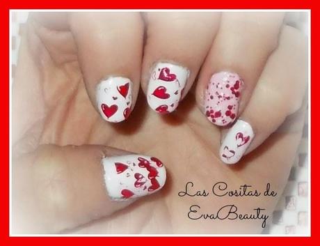 Mis manicuras (10) : Diseño San Valentín con corazones.