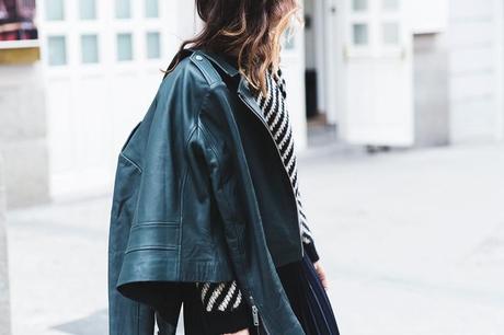 Pleated_Skirt-Striped_Sweater-APC_Paris-Green_Biker_Jacket-Reiss_Fashion-Outfit-Street_Style-46