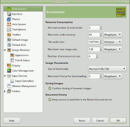 Gimp preferences window
