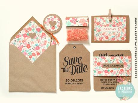 INVITACIONES DE BODA: KRAFT + PATTERN DE FLORES INVITACIONES DE BODA: KRAFT + PATTERN DE FLORES