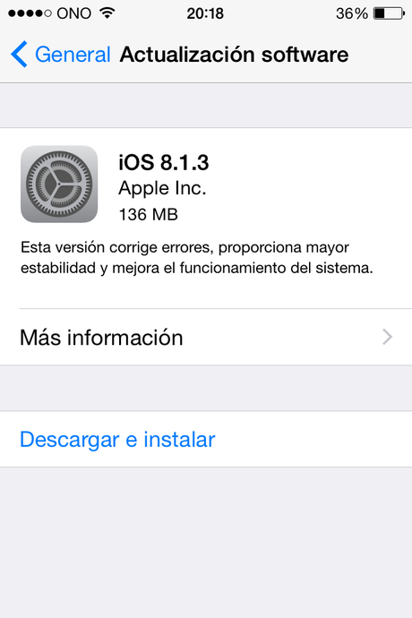 Tamaño de la actualización a iOS 8.1.3