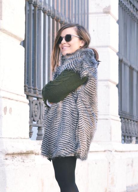 sfera-fur-vest_olive-green-jersey_silver-skirt_black-platform-heels-outfit_street-style DSC_0790