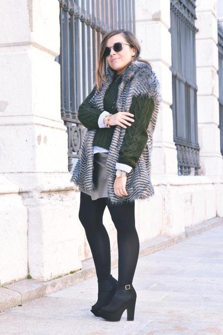 sfera-fur-vest_olive-green-jersey_silver-skirt_black-platform-heels-outfit_street-style DSC_0788